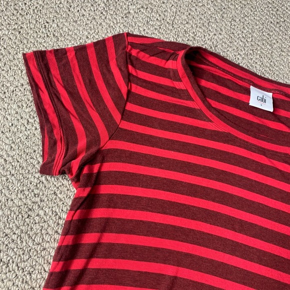 Cabi Womens Tee Shirt Size Small Red Striped Short Sleeves Sweet Talk 3631 - Picture 4 of 12